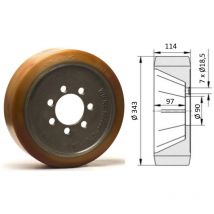 Roue motrice 343 x 114 - 7 trous VULKOLLAN ( Jungheinrich 50262633 )