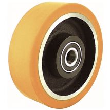 Roue polyuréthane jante fonte 100 x 50 alésage 20 longueur de moyeu 60 mm roulement à billes