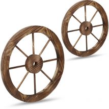 Relaxdays Roues décoratives en bois, lot 2, décoration jardin, terrasse, roue chariot rustique, style Far West, marron