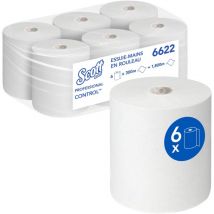 Essuie-mains roulés Scott Control 6622 – Essuie-mains jetables – 6 rouleaux d'essuie-mains en papier x 300 m d'essuie-mains en papier blancs (1 800 m