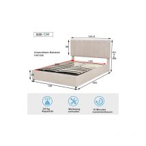 L&h-cfcahl - Polsterbett 140200, Doppelbett mit Hydraulisch anhebbarer Bettstauraum ,höhenverstellbares Polsterkopfteil, Metalllattenrost,