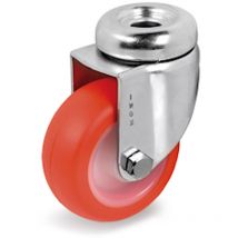 Roulette à oeil INOX pivotante diamètre 50 mm roue polyuréthane rouge - 55 Kg