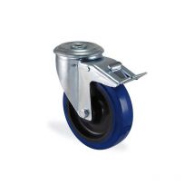 HTR - Roulette à oeil pivotante à frein caoutchouc elastique bleu diamètre 80mm charge 80kg