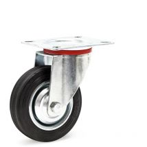 Wiltec - Roulette de transport pivotante – ø 100 mm – Capacité 70 kg – en Caoutchouc – Roue avec Plaque de montage Jante en métal – Transport