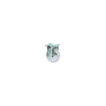 Roulette fixe ø100 - Hauteur totale : 128 mm - Décor : Blanc - Diamètre : 100 mm - Platine : 105 x 85 mm - Charge : 150 kg Tente