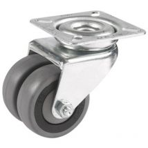 Roulette JUMELÉE pivotante diamètre 50 mm caoutchouc GRIS roulements à billes- 60 Kg