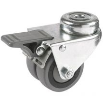 Roulette OEIL JUMELÉE pivotante à frein diamètre 50 mm caoutchouc GRIS roulements à billes - 60 Kg