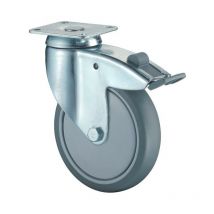 Bs Rollen - Roulette orientable avec frein d. de la roue 125 mm cap. charge 100 kg avec plaque à visser roulement à billes caoutchouc gris