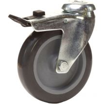 Roulette à oeil pivotante à frein diamètre 100 mm Caoutchouc Thermoplastique GRIS - 90 Kg