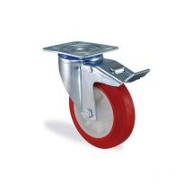Roulette Pivotante À Frein Polyuréthane Rouge Diamètre 100mm Charge 150kg