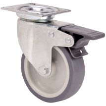 Ruedas Alex - Roulette Pivotante En Caoutchouc Avec Plaque, Axe Lisse Et Frein, Couleur Grise, Charge Max. 50 Kg, Ø 6 Cm