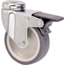 Ruedas Alex - Roulette Pivotante Rubber Swivel Castor With Hole, Smooth Axle And Brake, Colour Grey, Max. Load 50 Kg, Ø 6 Cm