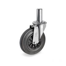 Roulette pivotante à TIGE LISSE Ø 22 x 47 mm , Caoutchouc NOIR Ø 125 mm 100 Kg
