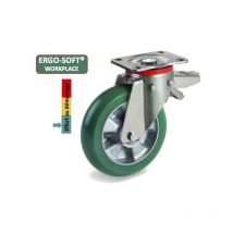 Roulette pivotante à frein diamètre 200 mm roue polyuréthane vert ERGO-SOFT - 700 Kg