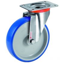 Roulette INOX pivotante diamètre 100 mm roue polyuréthane BLEU-SOFT - 120 Kg