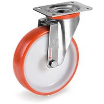Roulette INOX pivotante diamètre 100 mm roue polyuréthane rouge - 170 Kg