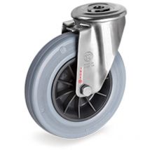 Roulette à oeil INOX pivotante diamètre 125 mm roue caoutchouc gris - 100 Kg