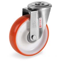 Roulette à oeil INOX pivotante diamètre 125 mm roue polyuréthane rouge roulement à billes - 220 Kg
