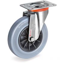 Roulette INOX pivotante diamètre 80 mm roue caoutchouc gris - 50 Kg