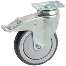 Roulette caoutchouc pivotante Ø125 à platine rectangulaire + frein AVL Charge 100 kg - 550843O
