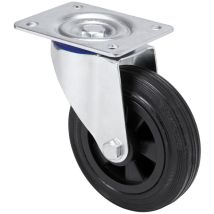 Roulette Pivotante Ofen Caoutchouc Naturel Avec Plaque Et Axe Lisse, Couleur Noire, Charge Max. 60 Kg, Ø 8 Cm