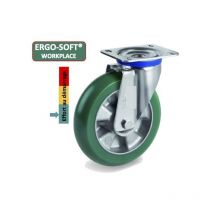 Roulette pivotante diamètre 200 mm roue polyuréthane vert ERGO-SOFT - 500 Kg