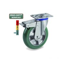 Roulette pivotante à frein diamètre 160 mm roue polyuréthane vert ERGO-SOFT - 500 Kg