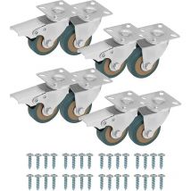 Roulettes Pivotantes pour Meubles (Lot de 8) - Roulette Meuble de 50 mm avec Roues en Caoutchouc, Vis, Freins et Plaques en Métal - Roulettes pour