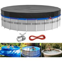Round Above Ground Swimming Pool Cover with Matching Steel Cable + Cable Tensioner, High Quality UPF50+ Fabric, Excellent Waterproof and Dustproof