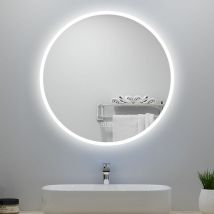 Round Bathroom Mirror with LED Lights Touch Sensor Wall Mounted IP44 Muti-function Bathroom LED Mirror - 700mm+Bluetooth+Dimmable 3 Colour+Anti Fog