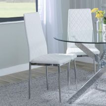 Urban Deco - Set of 6 Novato White Faux Leather Dining Chair with Chrome Legs