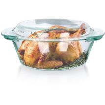 Runde Auflaufform aus Borosilikatglas mit Deckel – spülmaschinenfest – perfekt für Back- und Gratin-Gerichte