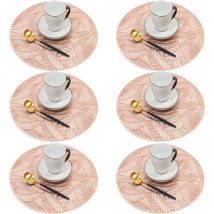 Pesce - Round Placemats for Dinner Table Set of 6 Metallic Hollow Out Leaf Table Mat Pressed Vinyl Place Mats Table Decor Rose gold