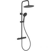 Invena - Thermostatic Shower Mixer Black Round Rainfall 2 Way Bar