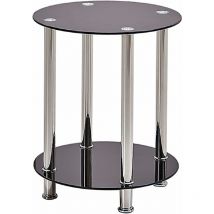 Niceme - Round Side Table, Glass Sofa Side Table for Living Room, 2-Tier Small Coffee Table with Glass Top and Chrome Legs(Black)