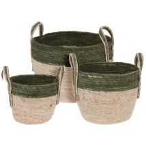 H&s Collection - Round Straw Basket - Set of 3