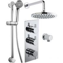 Gravity Bathrooms - Round Twin Head Wall Concealed Thermostatic Shower Valve Set with Riser Kit - Chrome
