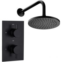 Gravity Bathrooms - Round Wall Concealed Thermostatic Shower Valve Set with Fixed Head - Black