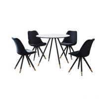 Pn Home - Dorchester lux Sofia Dining Set - a White Wooden Dining Table and Set of 4 Black Vevet Dining Chairs - Dining Room Kitchen