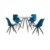Pn Home - Dorchester lux Sofia Dining Set - a White Wooden Dining Table and Set of 4 Blue Vevet Dining Chairs - Dining Room Kitchen