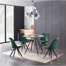 Pn Home - Dorchester lux Sofia Dining Set - a Grey Wooden Dining Table and Set of 4 Green Velvet Dining Chairs - Dining Room Kitchen