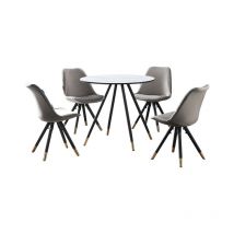 Pn Home - Dorchester lux Sofia Dining Set - a White Wooden Dining Table and Set of 4 Dark Grey Vevet Dining Chairs - Dining Room Kitchen