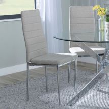 Urban Deco - Set of 8 Rovigo Sand Fabric Dining Chair with Chrome Legs