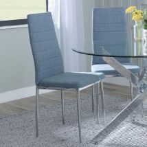 Urban Deco - Set of 8 Rovigo Blue Fabric Dining Chair with Chrome Legs