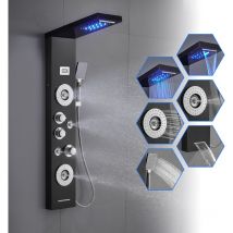 Duschpaneel mit Armatur Led, 7-Funktion (Led beleuchtet, Regendusche, Wasserfall, Massagedüsen, Handbrause, Badewanneneinlauf und Temperaturanzeige),