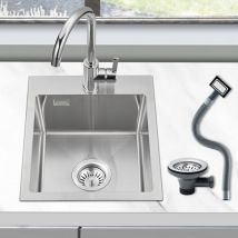 Rovogo - Edelstahl 304 Spülbecken Klein 40 x 34 cm, Einbauspüle mit Ablaufgarnitur inkl. Siebkorbventil und Abtropf-Überlauf, Küchenspüle mit Loch