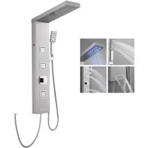 Led Duschpaneel ohne Armatur, 4 Funktionen Duschpaneel mit Regendusche, Massagedüsen, Handbrause und Wanneneinlauf, Schmal Duschsäule Edelstahl,