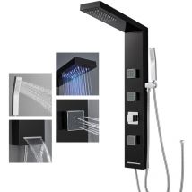 Rovogo - led Duschpaneel ohne Armatur, Regendusche Duschpaneel mit 3 Massagedüsen, Handbrause und Wanneneinlauf, Schmal Duschsäule Edelstahl, Schwarz