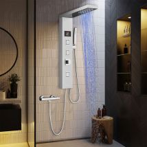 Led Duschpaneel ohne Armatur und Batterie, 5-Funktion Duschsäule mit Temperaturanzeige, Regendusche, Massagedusche, Handbrause, Wanneneinlauf für Bad