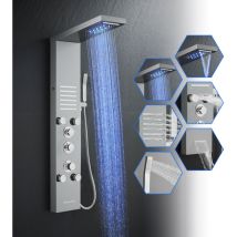 Rovogo – Colonne De Douche Hydromassante Avec Mitigeur – 10 Jets Massage – Douche Pluie Et Cascade – Acier Inoxydable – Montage Mural Thermostatique